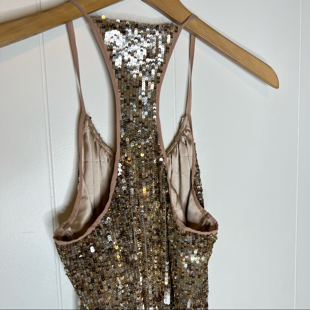 Parker Silk Gold Sequin Mini Dress Party Racerback Sz M - Picture 9 of 9